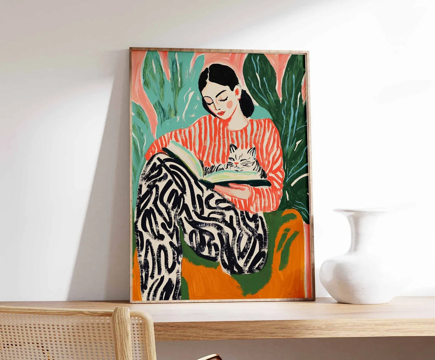 Woman Book Art, Cat Poster