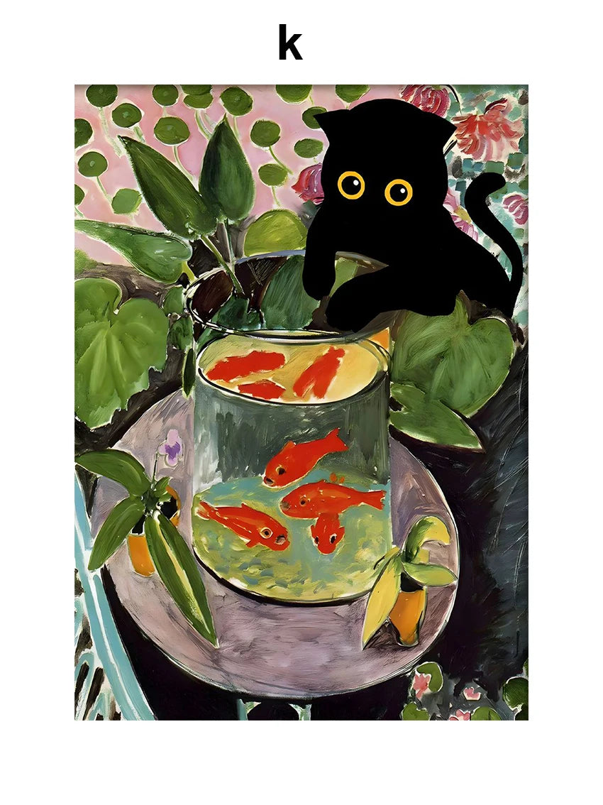 Funny Black Cat Art Matisse Monet Van Gogh Posters