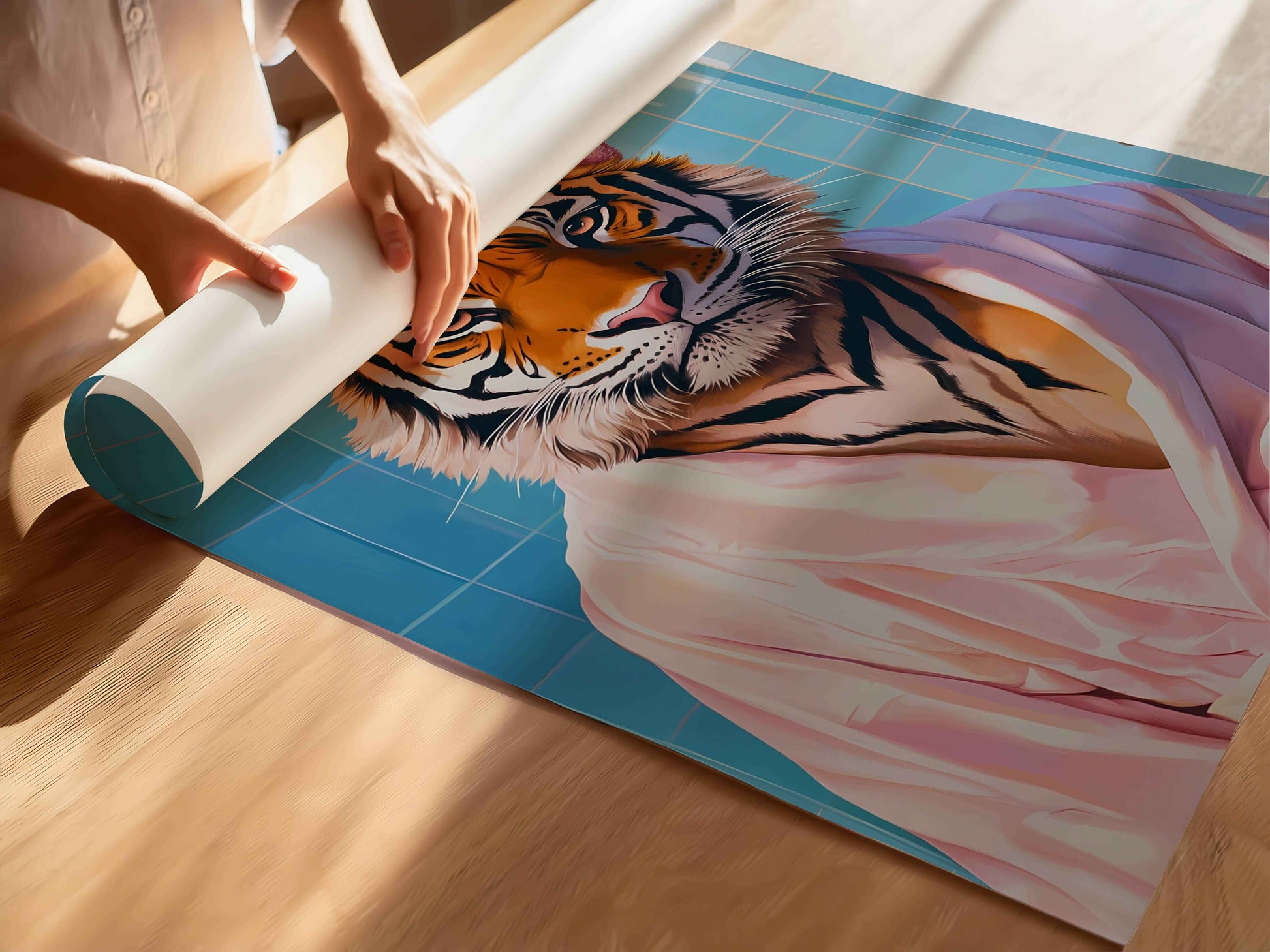 Preppy tiger digital print for instant download, stylish animal decor, and vibrant room decoration printables.
