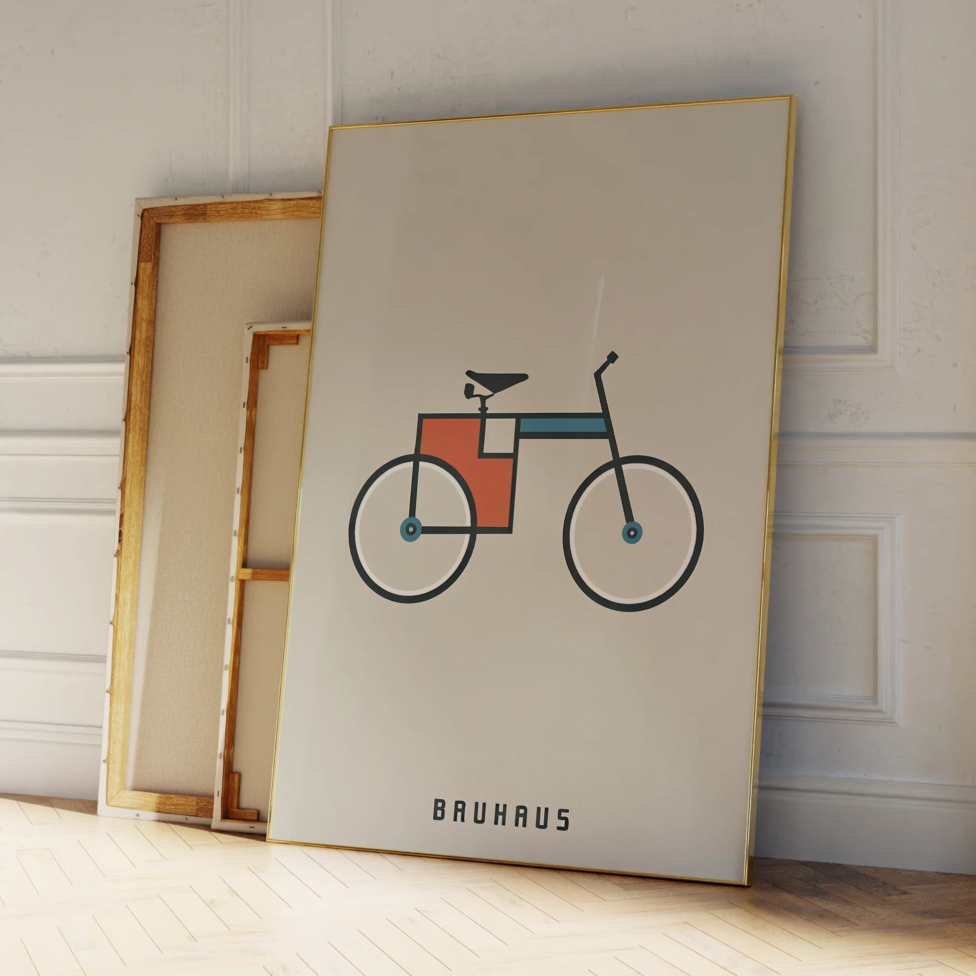 Modern abstract Bauhaus bicycle canvas painting for living room

