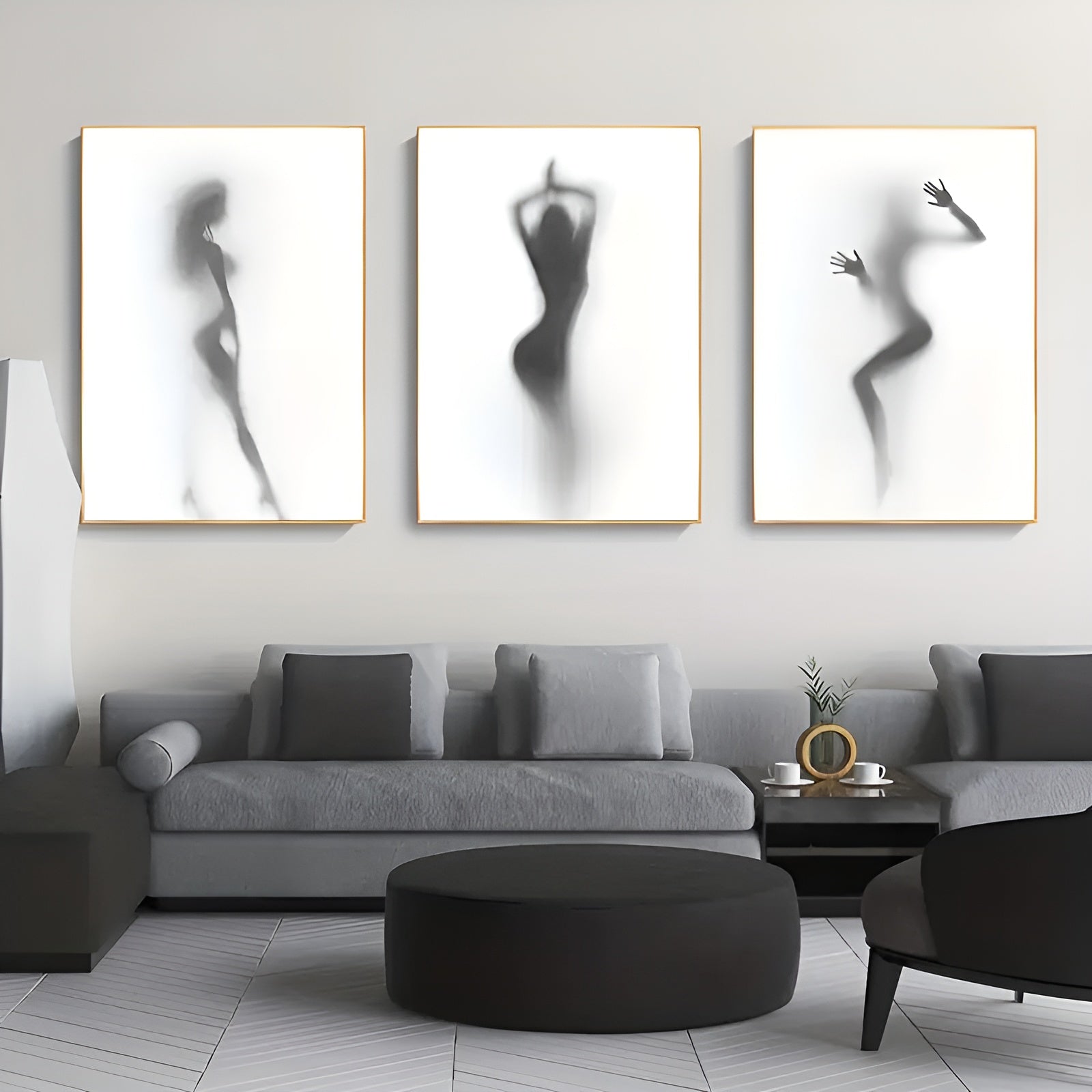 Artistic black and white shower silhouette wall art for kitchen decor
