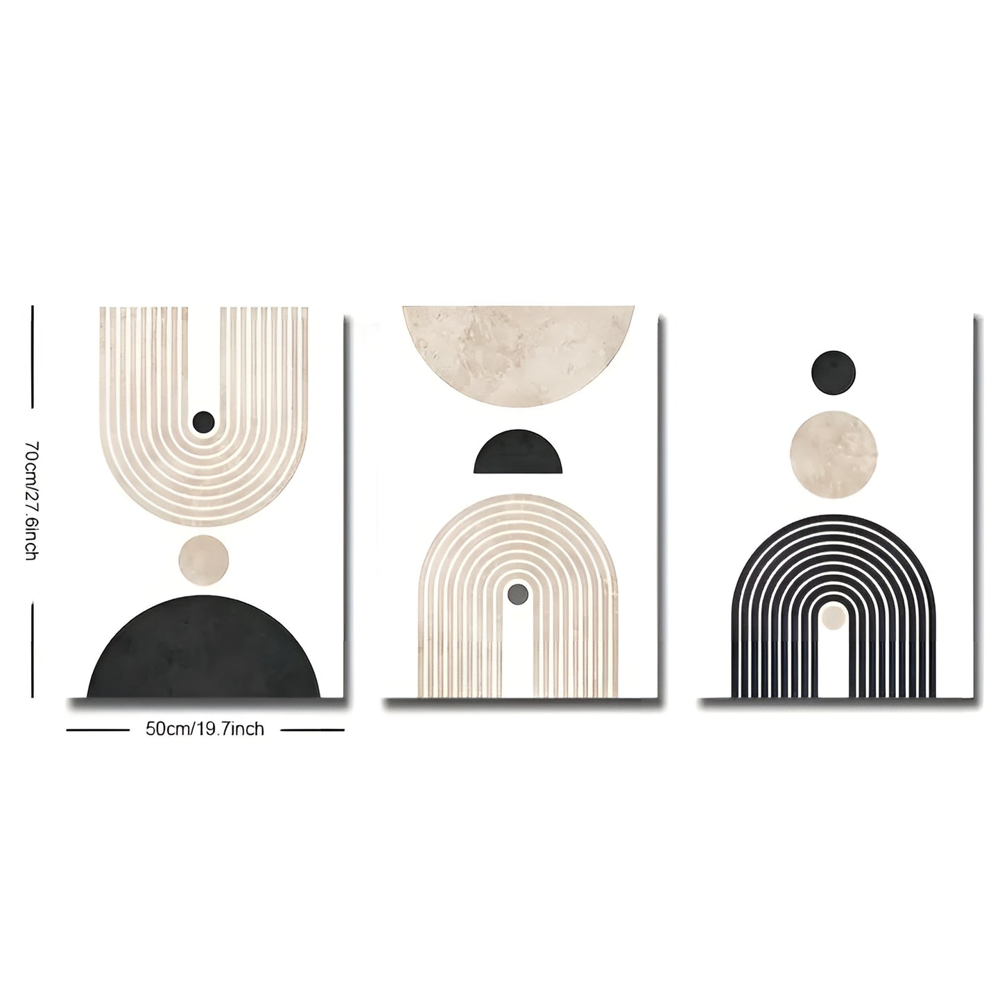 Black beige abstract canvas wall art set of 3 for minimalist interior decoration
