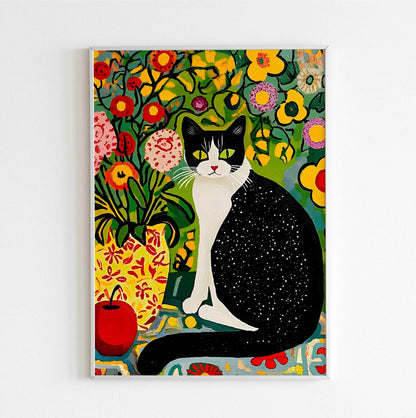 Matisse inspired cat modern pet poster digital download for animal lovers
