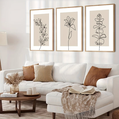 Set of 3 boho art posters featuring floral and botanical abstract designs
