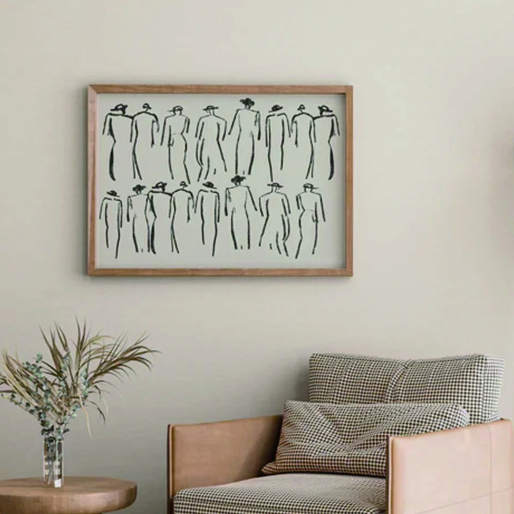 Modern abstract vintage line art sketch for living room wall decor


