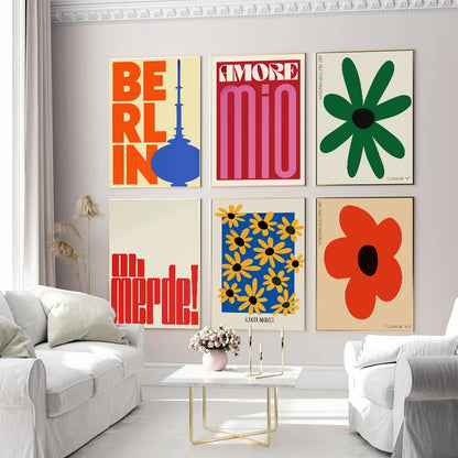 Abstract Mio flowers wall art posters for living room decor

