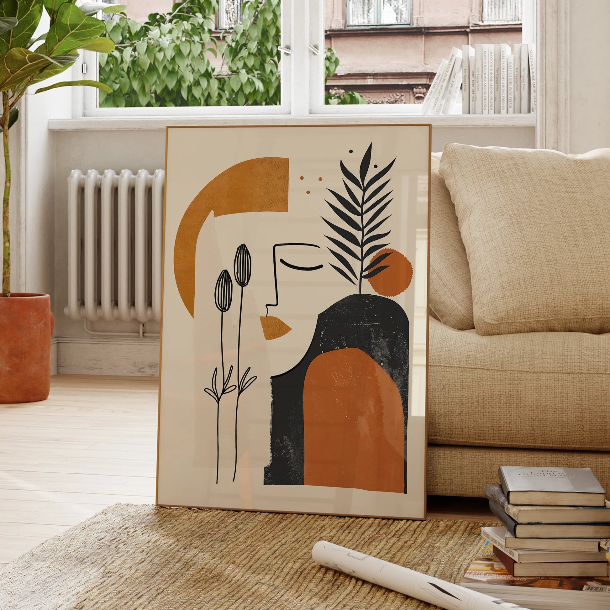 Abstract modern botanical art print for stylish living spaces

