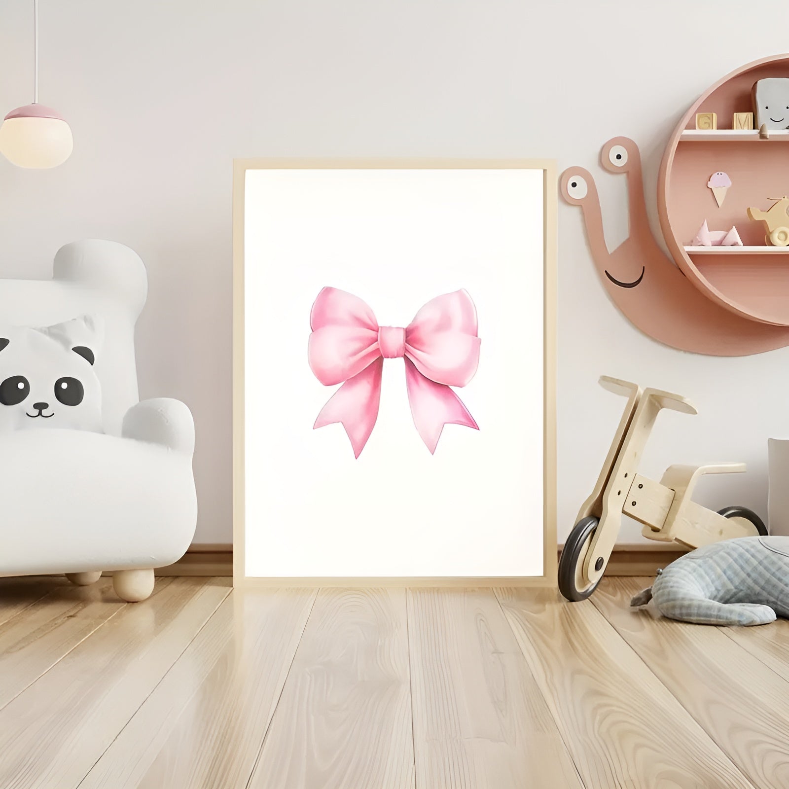 Abstract pink bow art for minimalist living room or bedroom walls
