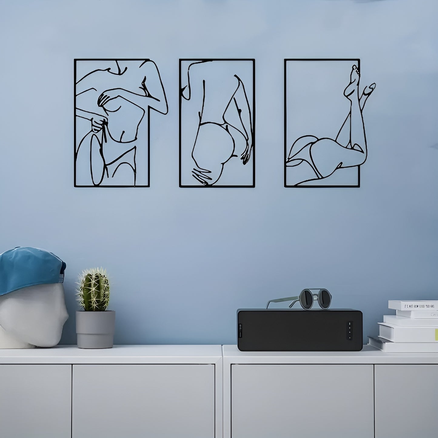 Abstract woman silhouette metal wall art set, perfect for modern living room and bedroom
