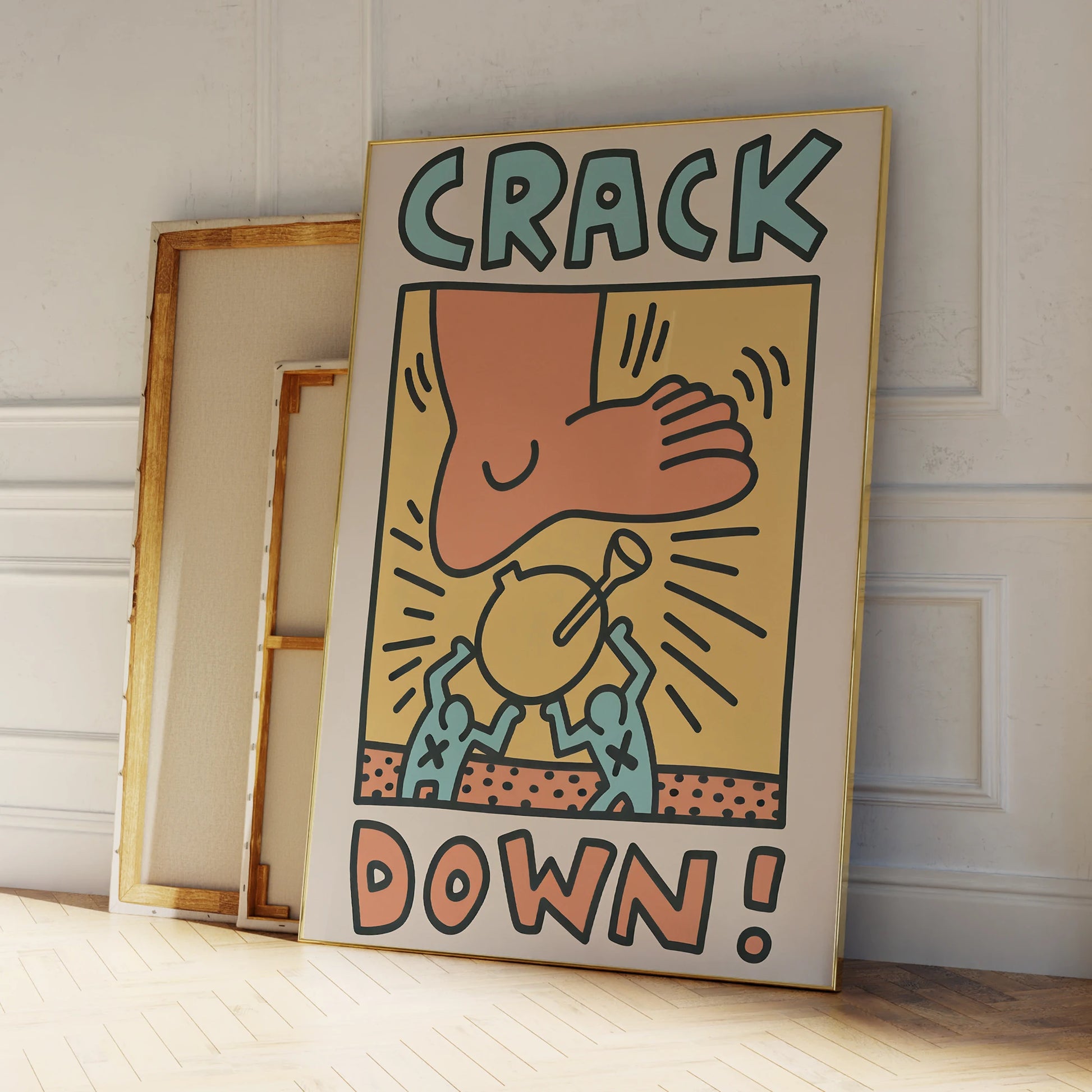 Crack down themed wall art in contemporary abstract print style

