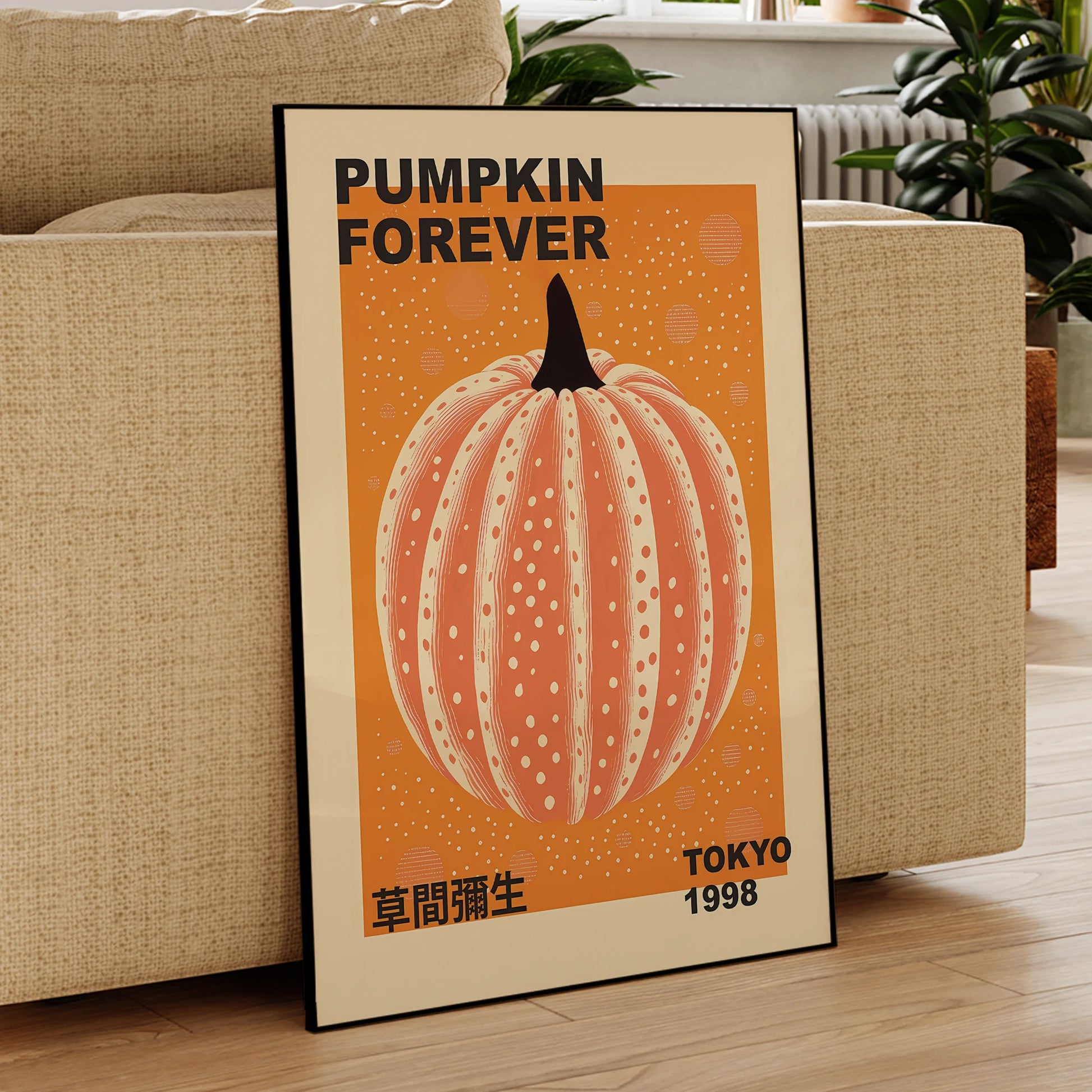 Aluminum framed canvas painting featuring modern pumpkin design

