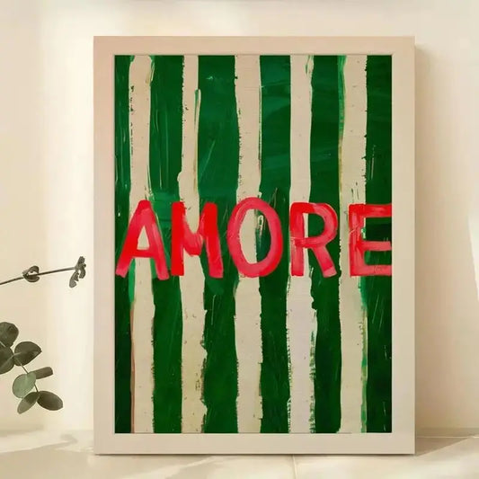 Amore vintage modern green wall art print for living room decor

