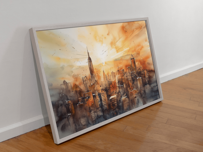 Sunset Symphony: Urban Dreams - Matte Canvas - Watercolor Art Prints