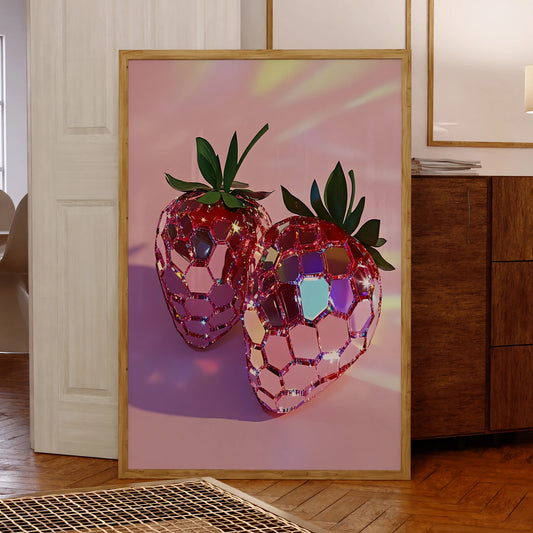 Modern arte discoteca fragola sparkle pink fruit canvas print

