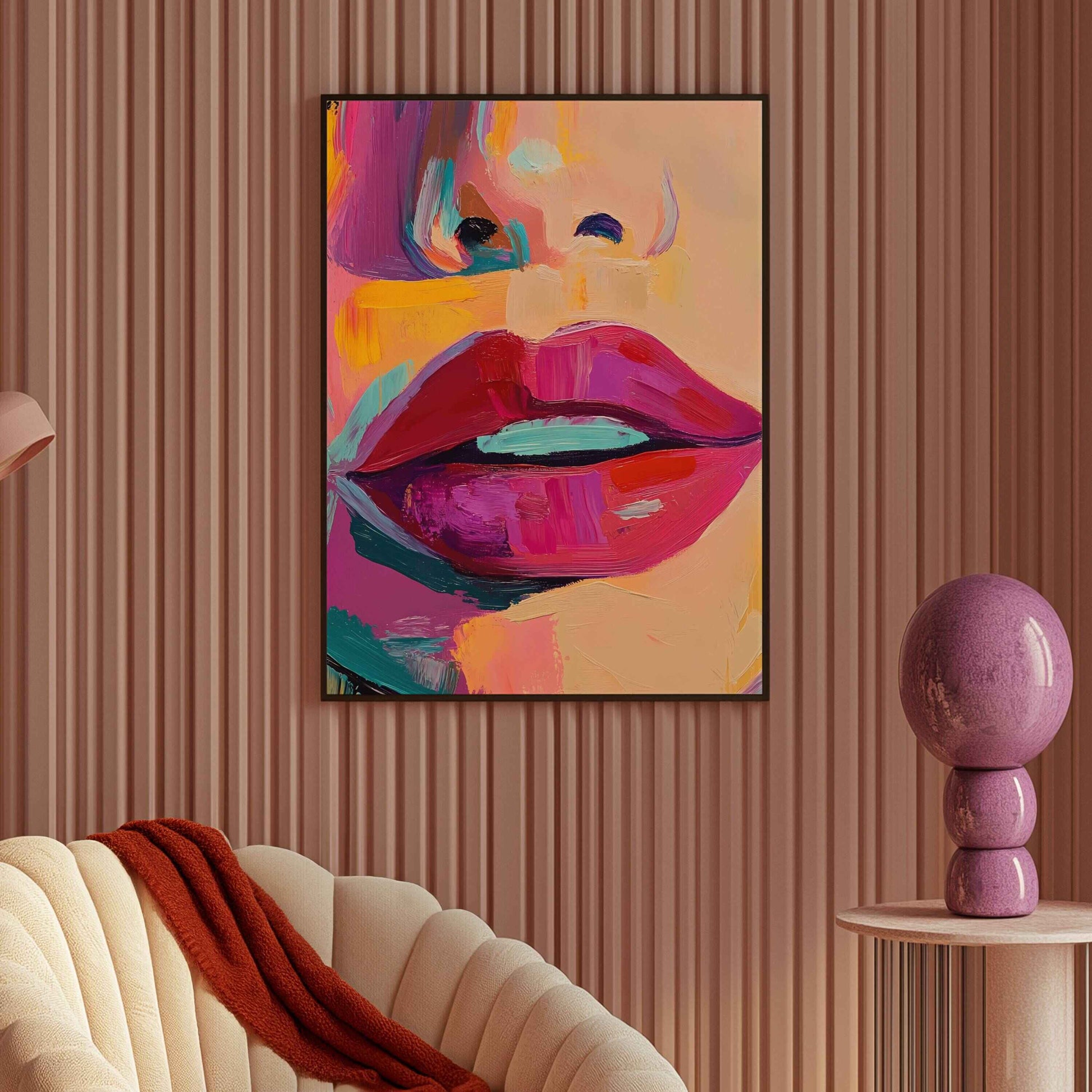 Red lips wall poster for chic and trendy room decoration
