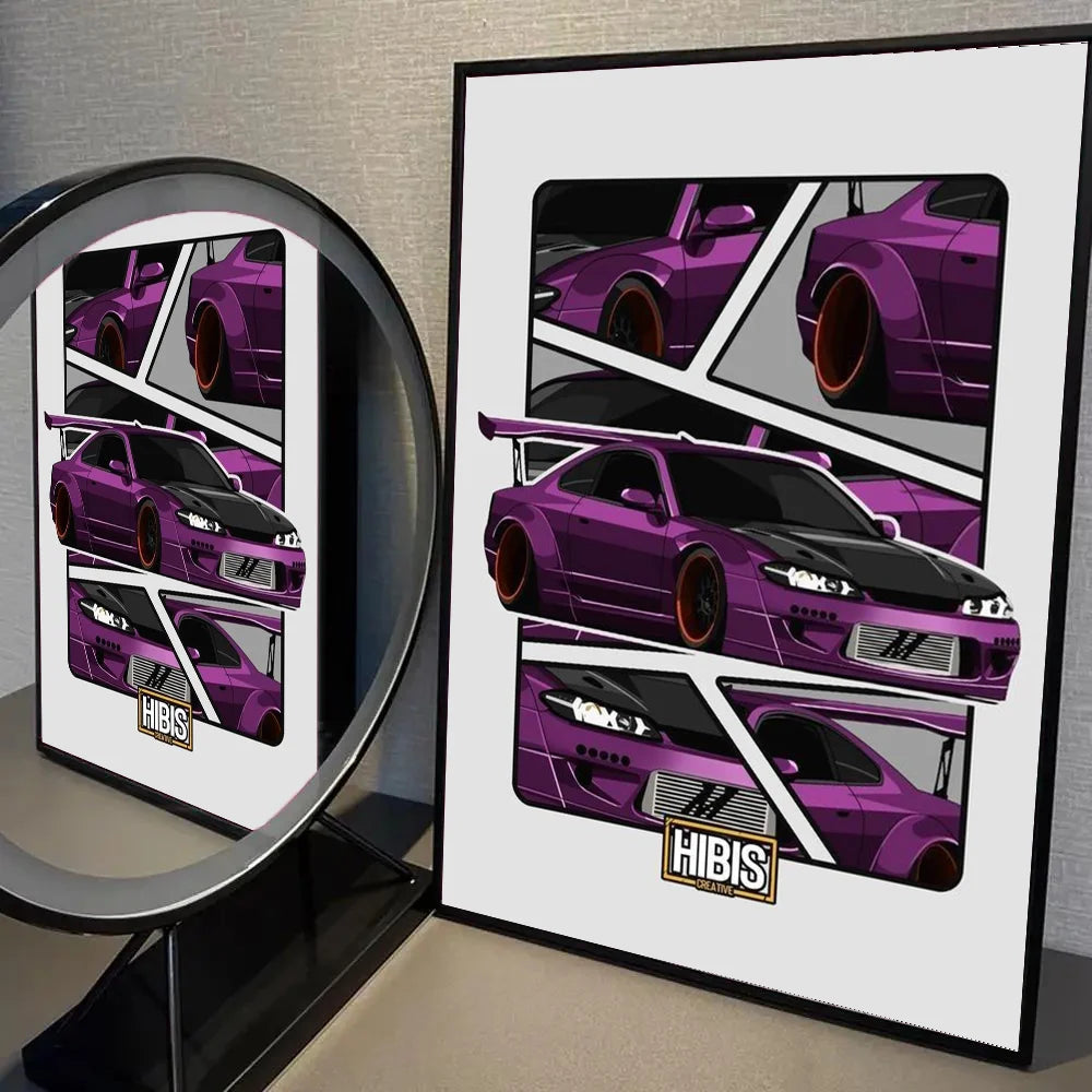 GTR racing car self-adhesive poster for automotive room decor
