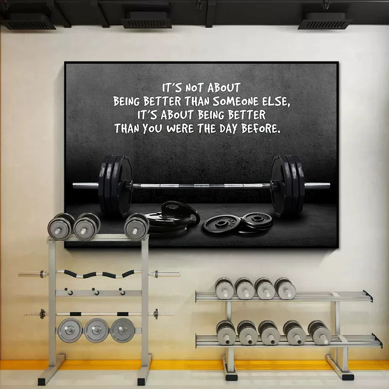 Barbell-themed canvas wall art for fitness lovers

