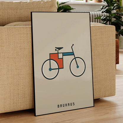 Geometric line bicycle poster in Bauhaus retro style

