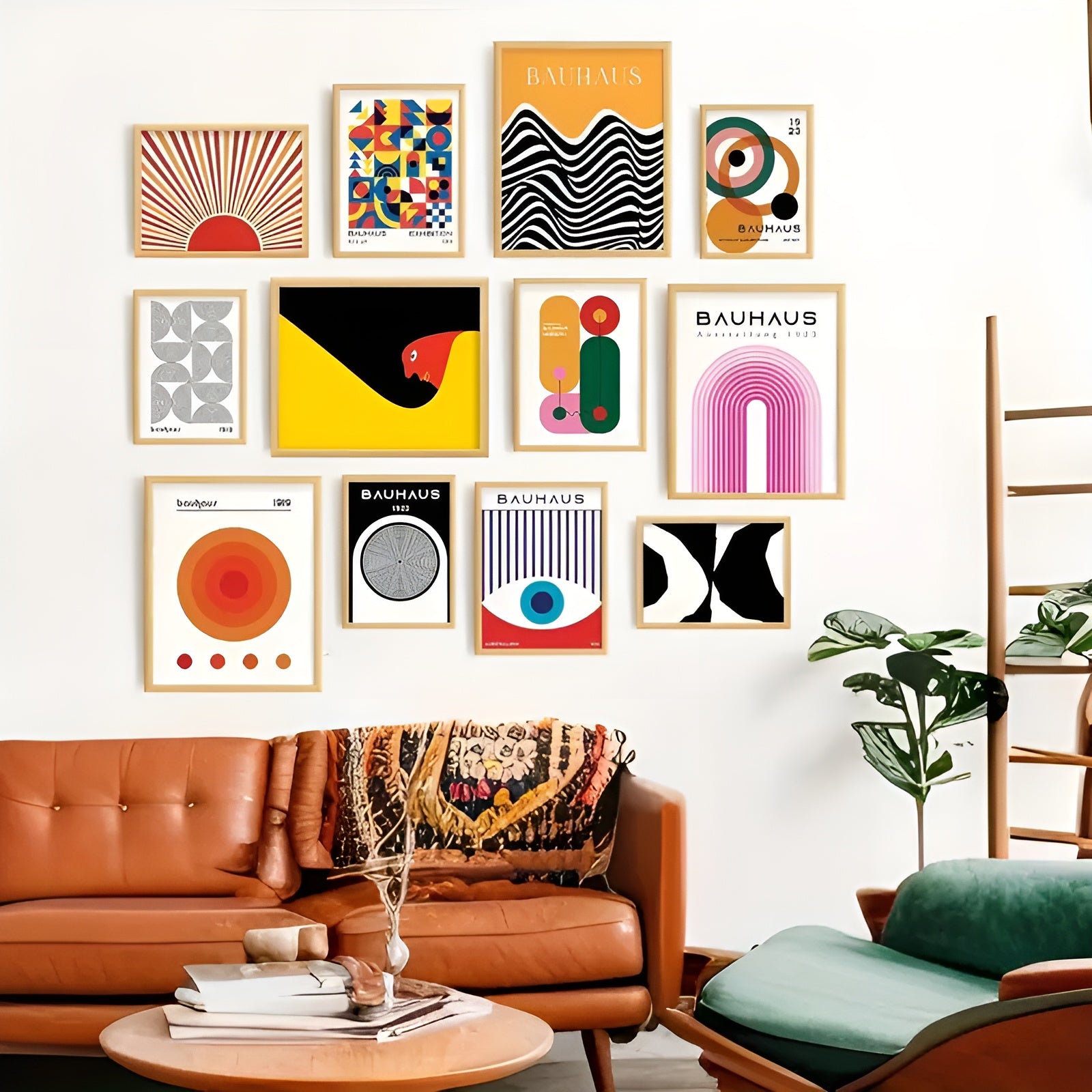 Set of 12 Bauhaus-inspired abstract geometric posters
