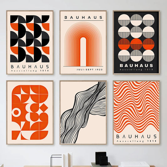 Bauhaus rainbow geometric lines abstract canvas wall art

