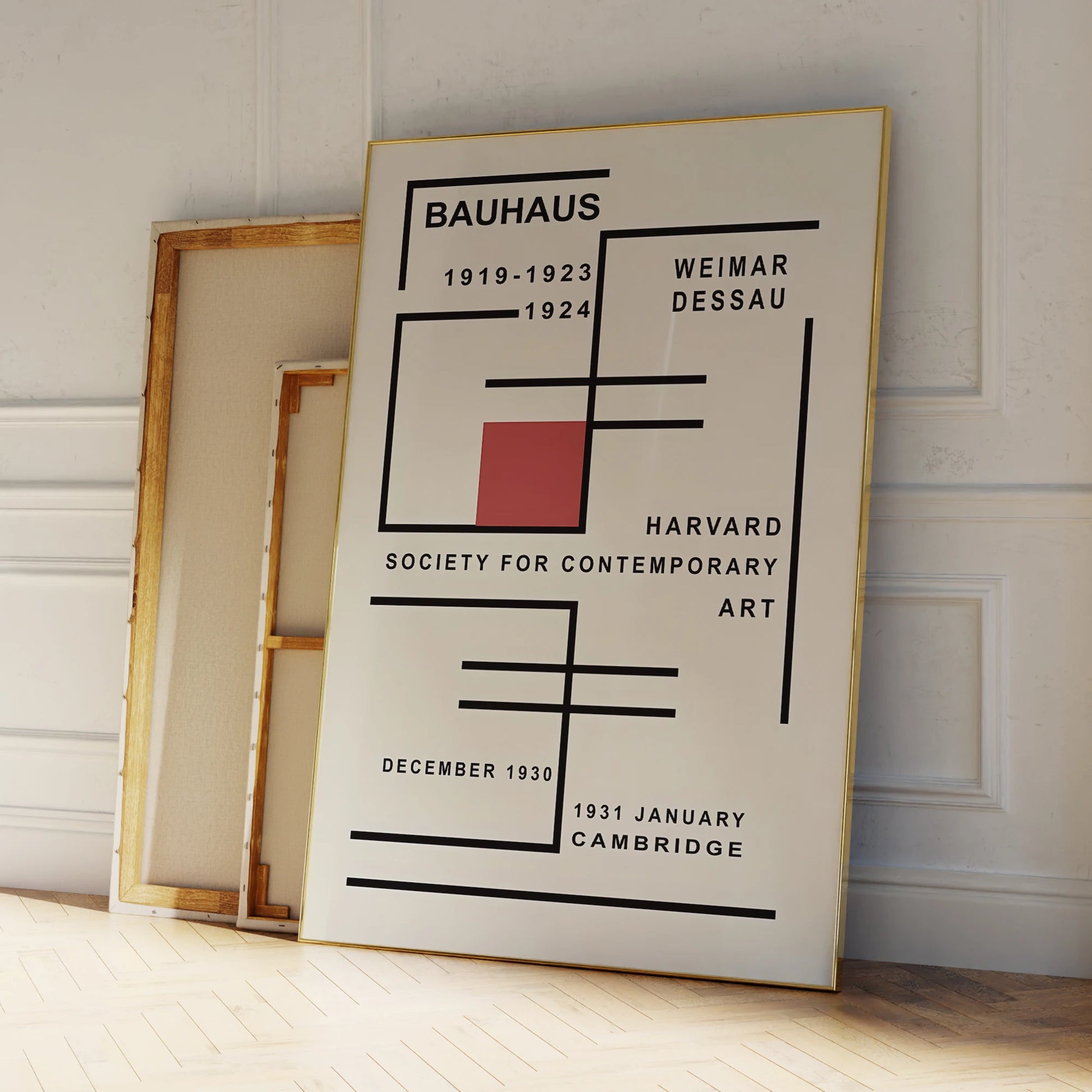 Bauhaus style modern geometric wall painting with aluminum frame

