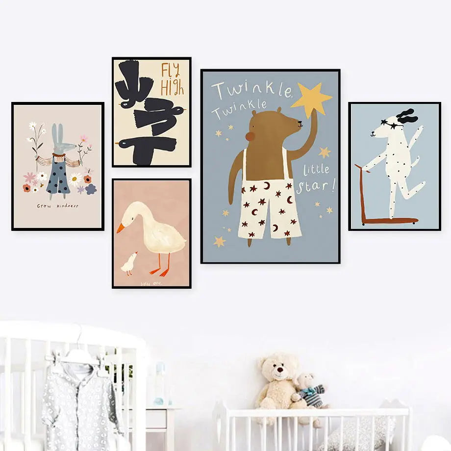 Bear riding scooter poster for baby room decoration

