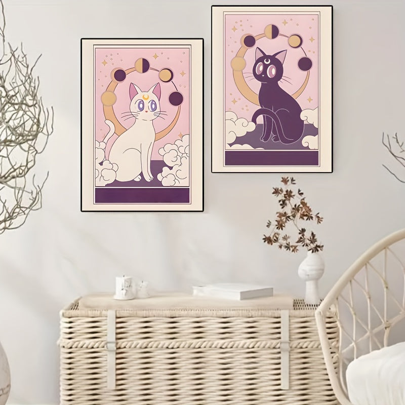 Kawaii anime cat wall posters for cozy home and office decoration
