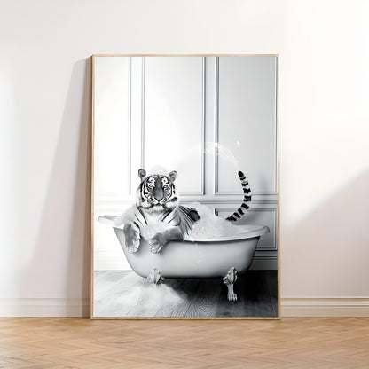 Black and white tiger canvas wall art for bedrooms and offices with animal theme
