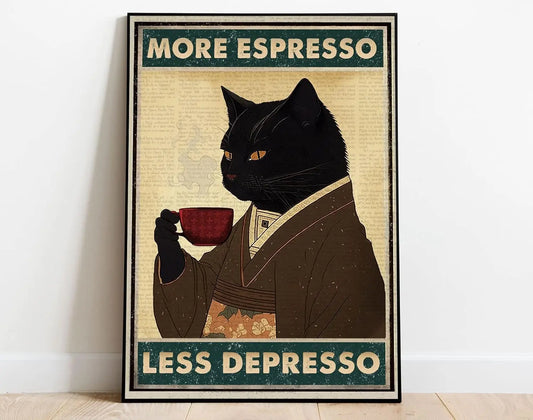 Funny black cat espresso tin sign wall art


