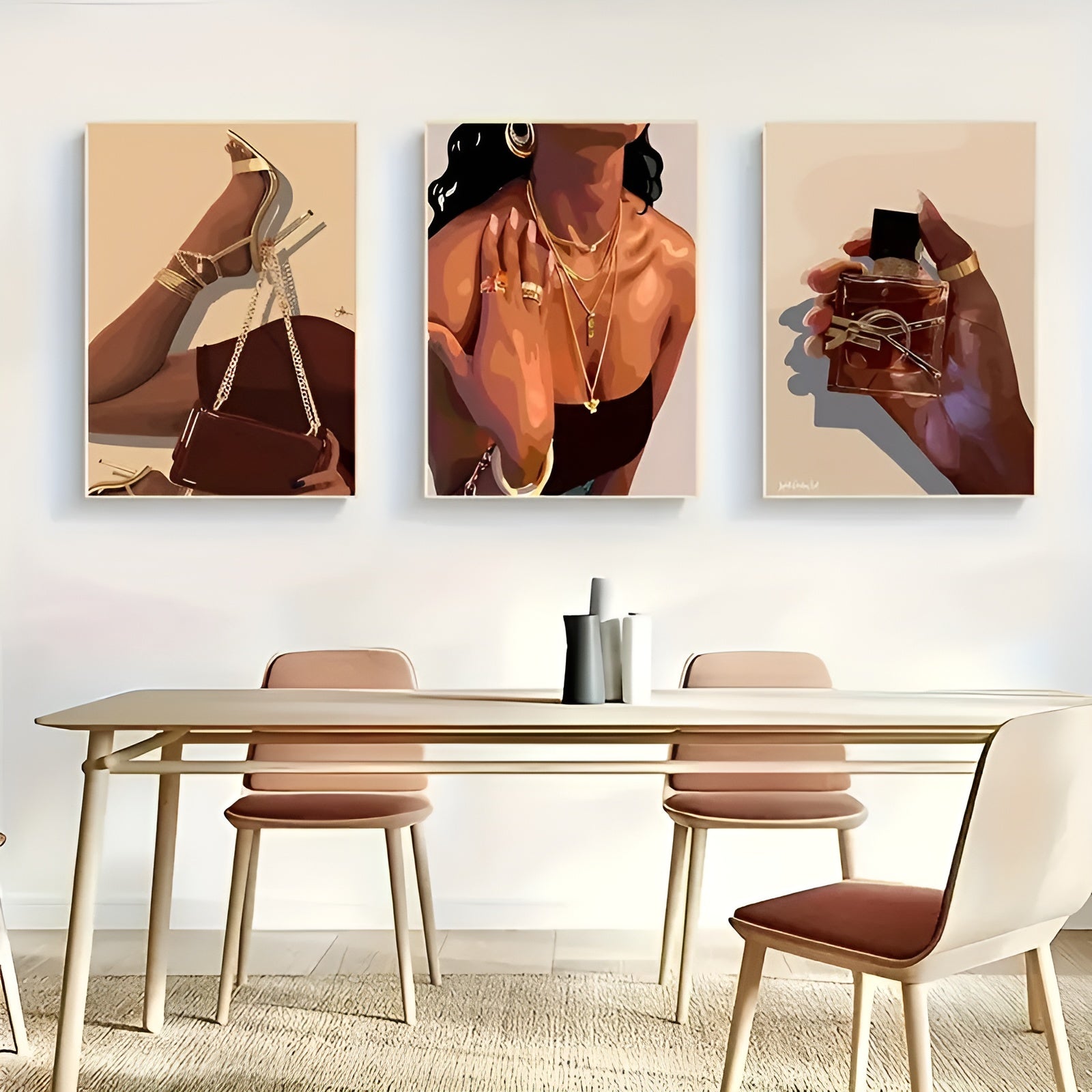 Black girl art poster set for modern living room wall decor
