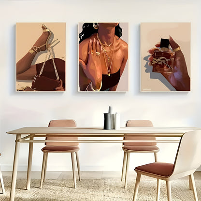 Black girl art poster set for modern living room wall decor
