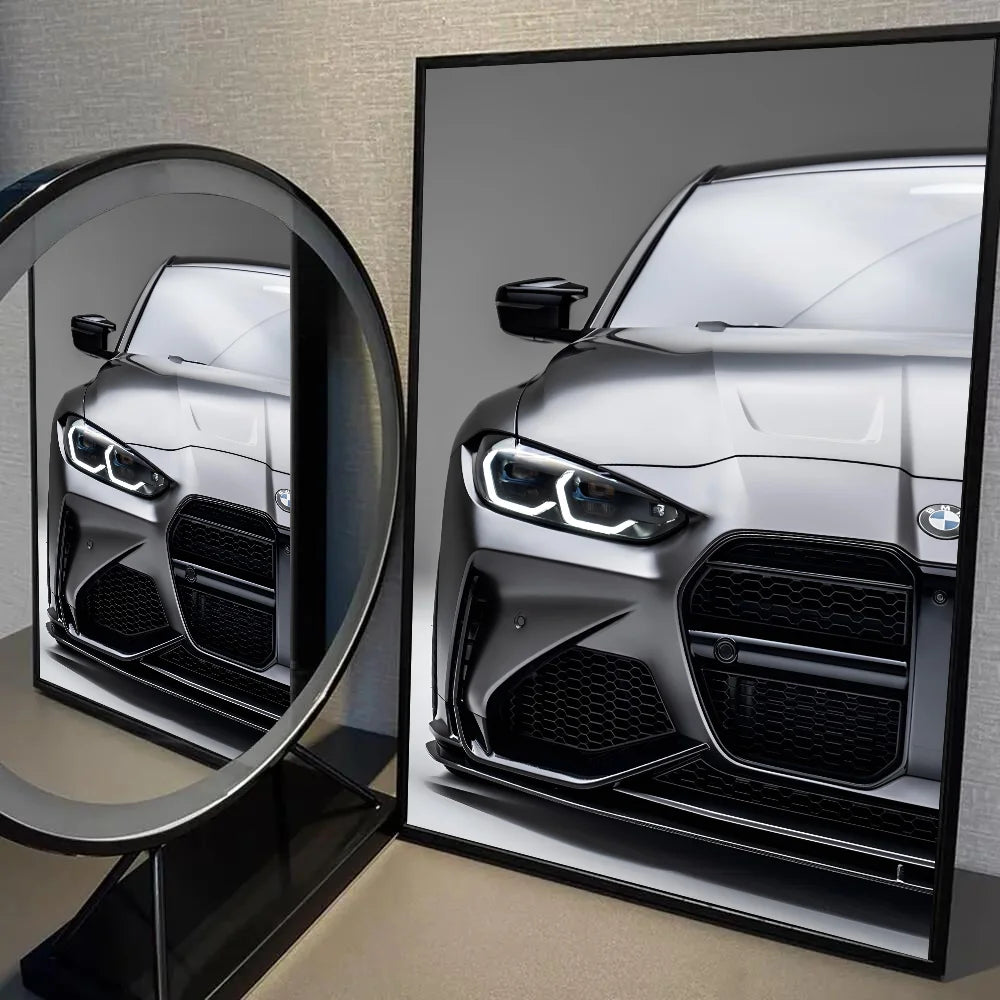 Monochrome BMW M3 M4 M5 artwork for stylish interior design
