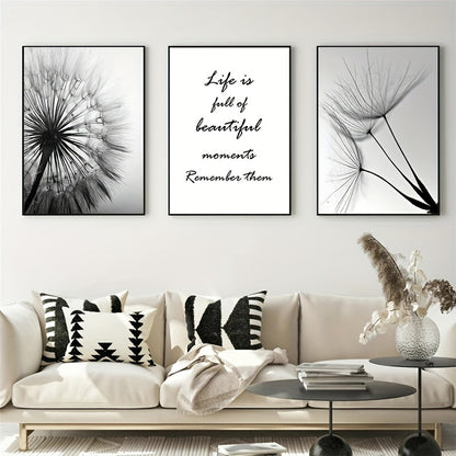 Black and white dandelion canvas painting modern wall art
