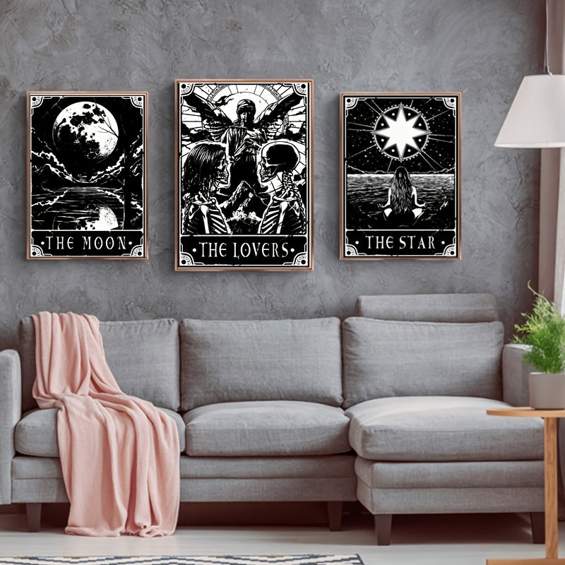 Black and white tarot poster set for mystical home decor
