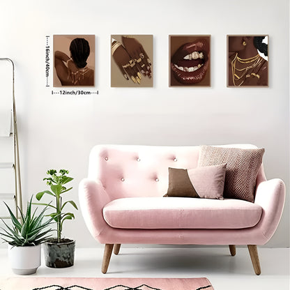 Frameless black woman art prints for modern and winter-themed interior decor
