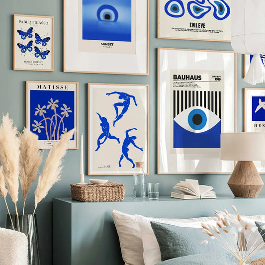 Blue Bauhaus butterfly wall art canvas for living room