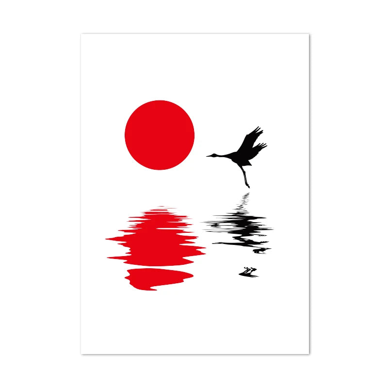 Hokusai style blue heron poster for beach house decor

