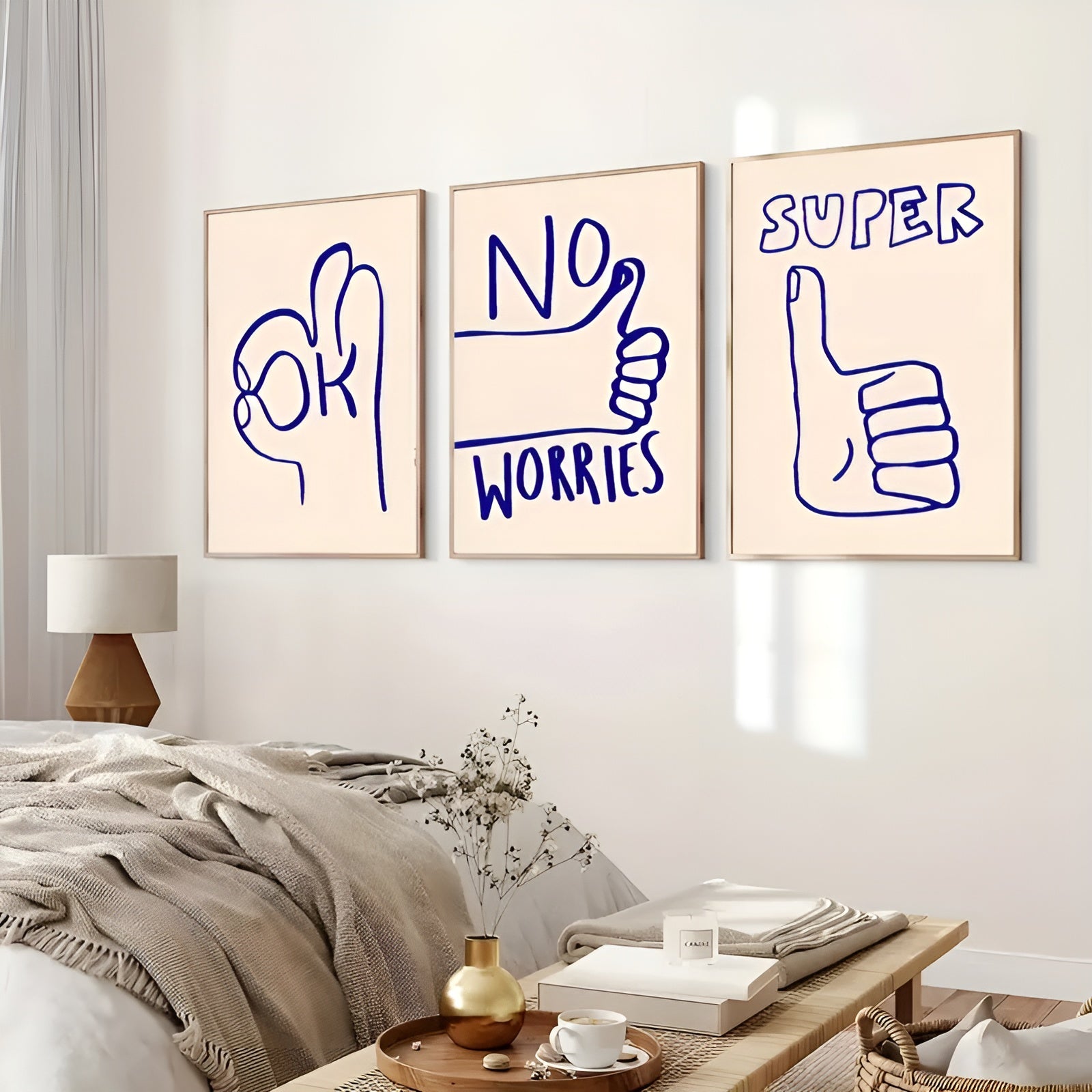 Minimalist hand gesture canvas art set for bedroom, office, and living room
