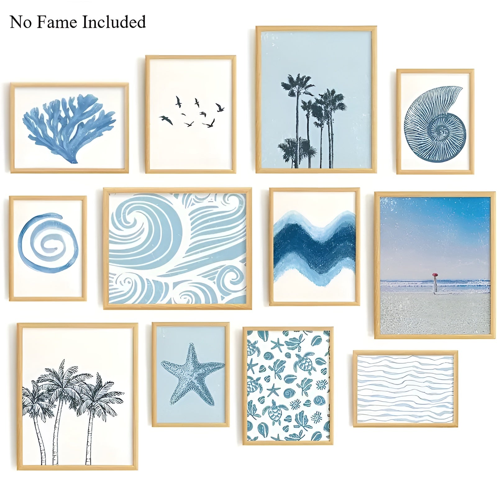 Bohemian beach-themed wall art set, perfect for coastal living room or bathroom.
