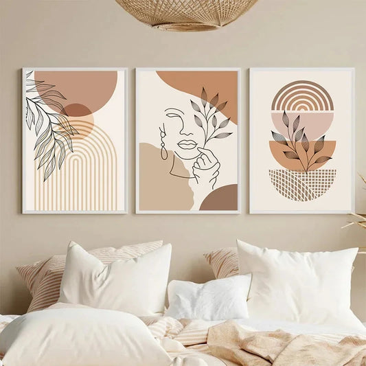 Bohemian light-colored block canvas wall art for living room