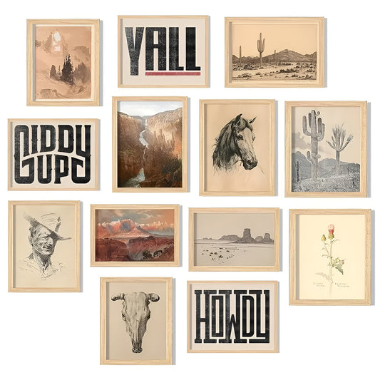 Boho desert art canvas set for office, cafe, and home decoration.