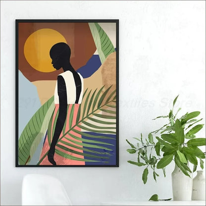 Boho-chic African woman floral poster for modern home decor
