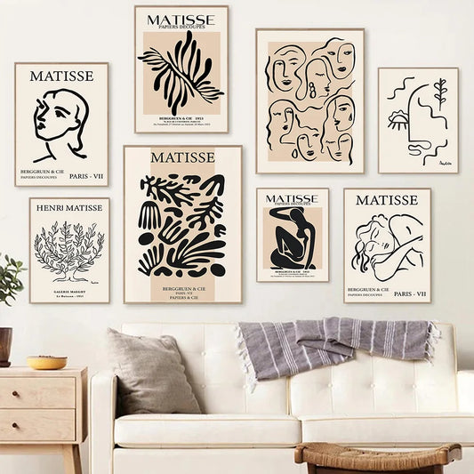 Boho Matisse inspired black line body poster for modern home decor

