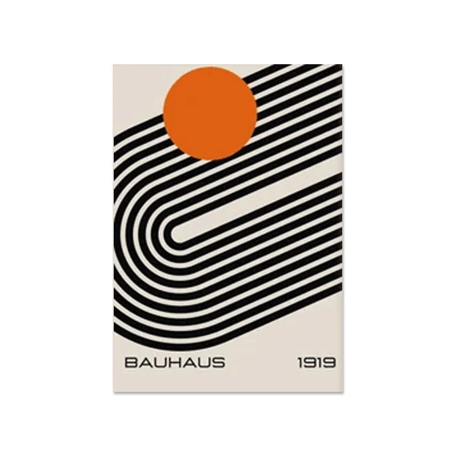 Minimalist Bauhaus posters with retro color blocks for a sleek interior design
