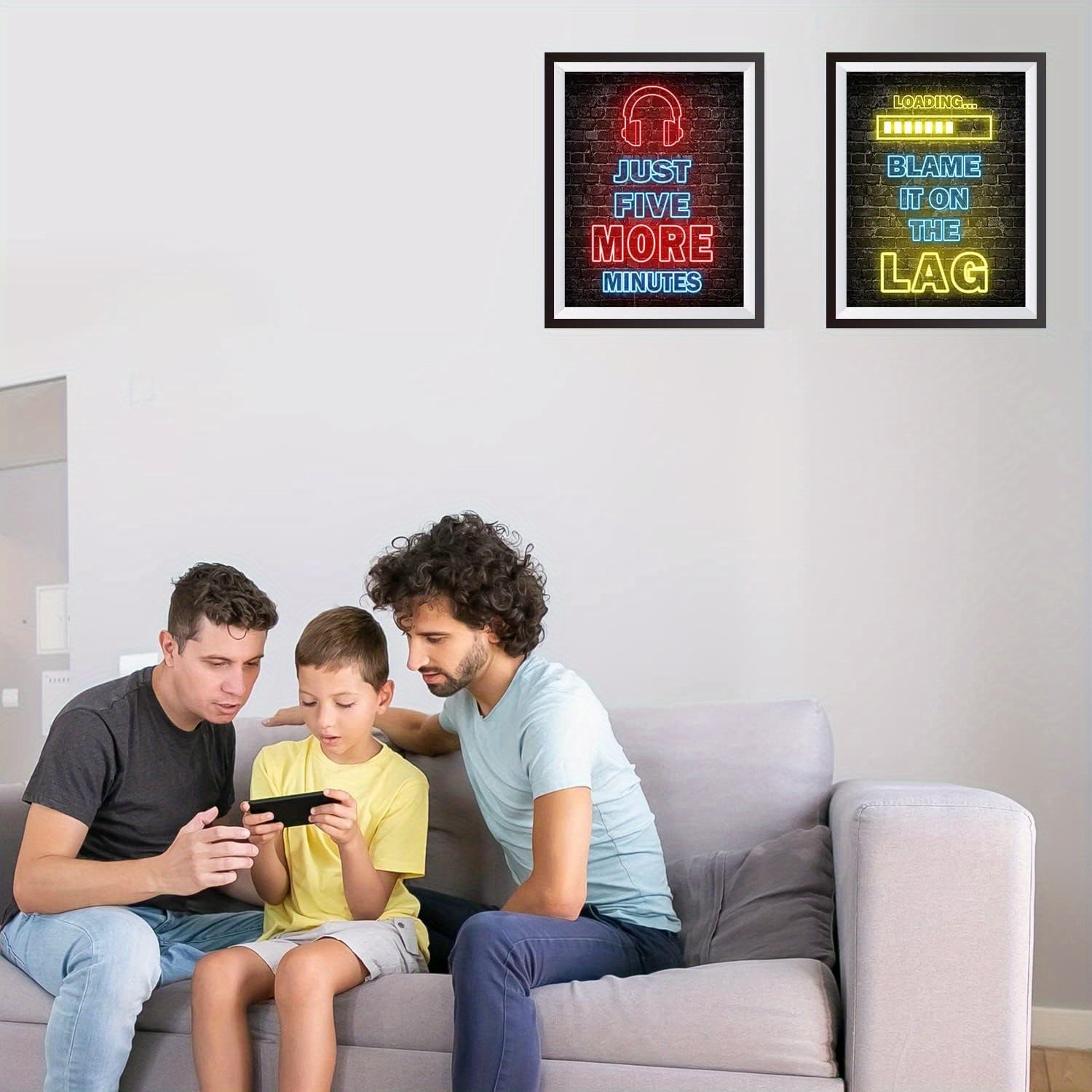 Vibrant gaming posters with neon effects for bedroom
