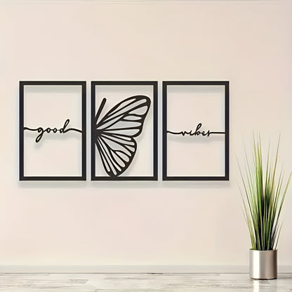 Set of 3 butterfly metal wall art pieces for contemporary home and office decoration
