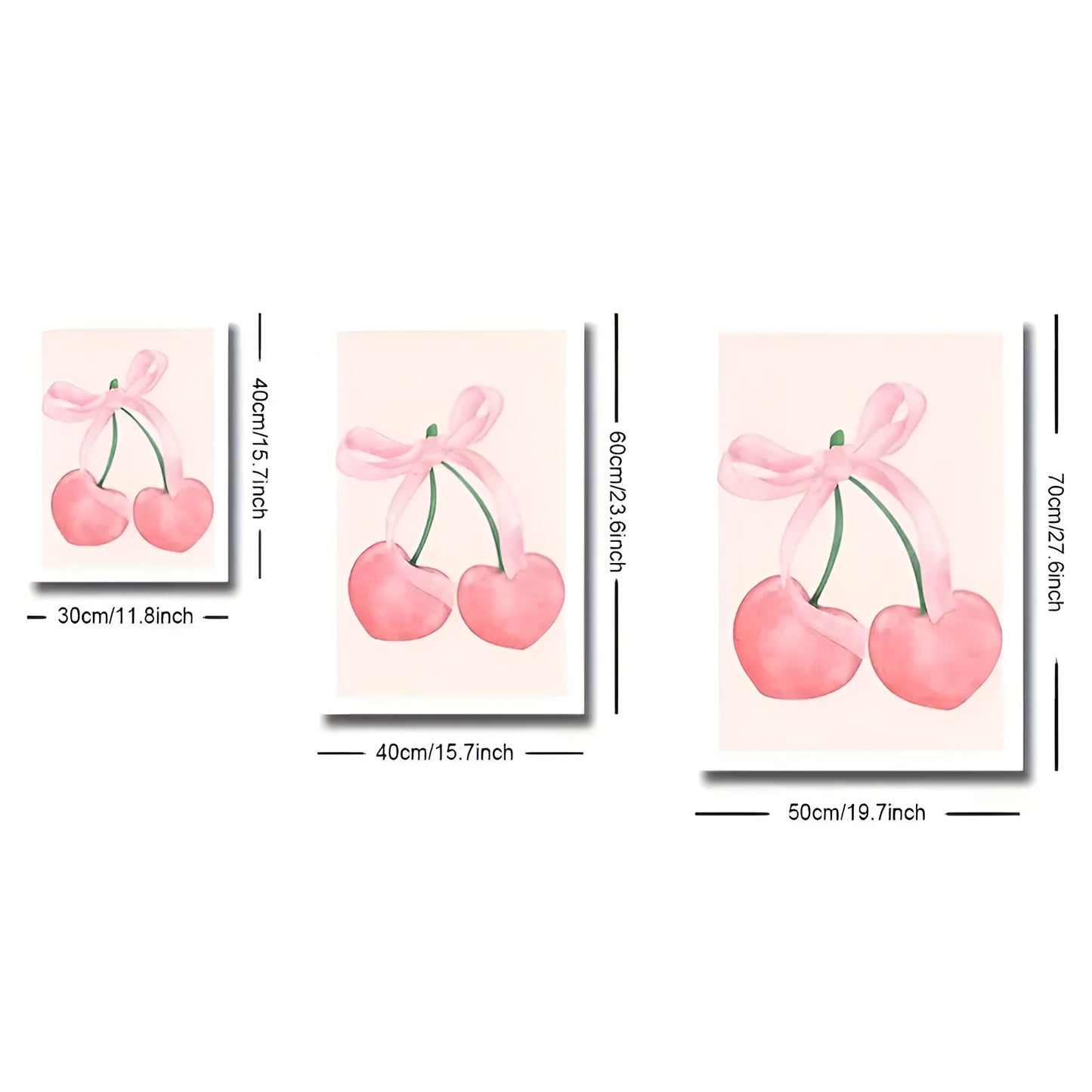 Set of 3 girly preppy pink cherry bow prints for aesthetic interiors
