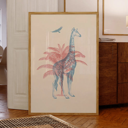 Modern cartoon giraffe wall art for children's room and nursery decor