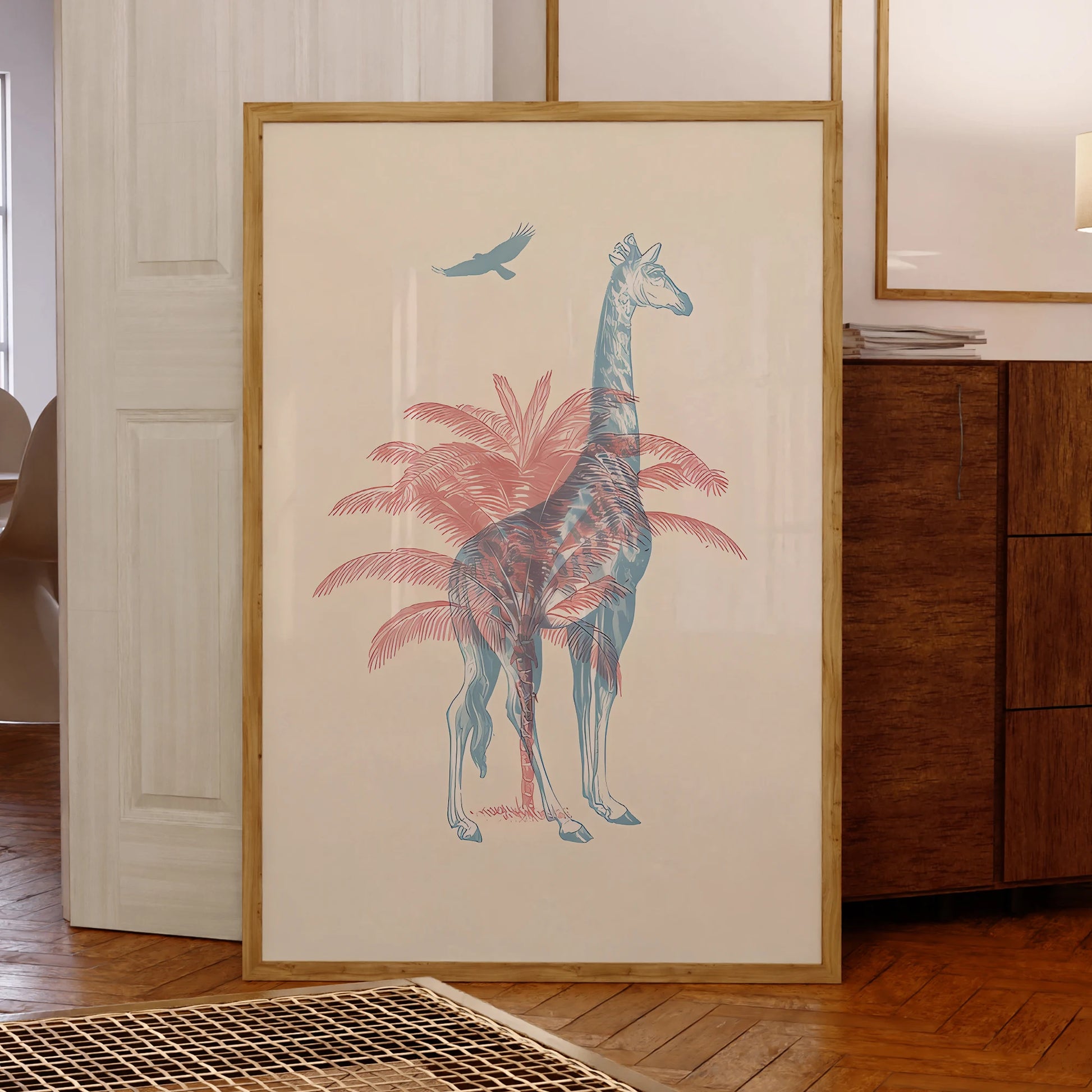 Modern cartoon giraffe wall art for children's room and nursery decor

