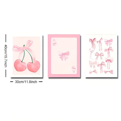 Frameless preppy pink wall art set, ideal for girly room design
